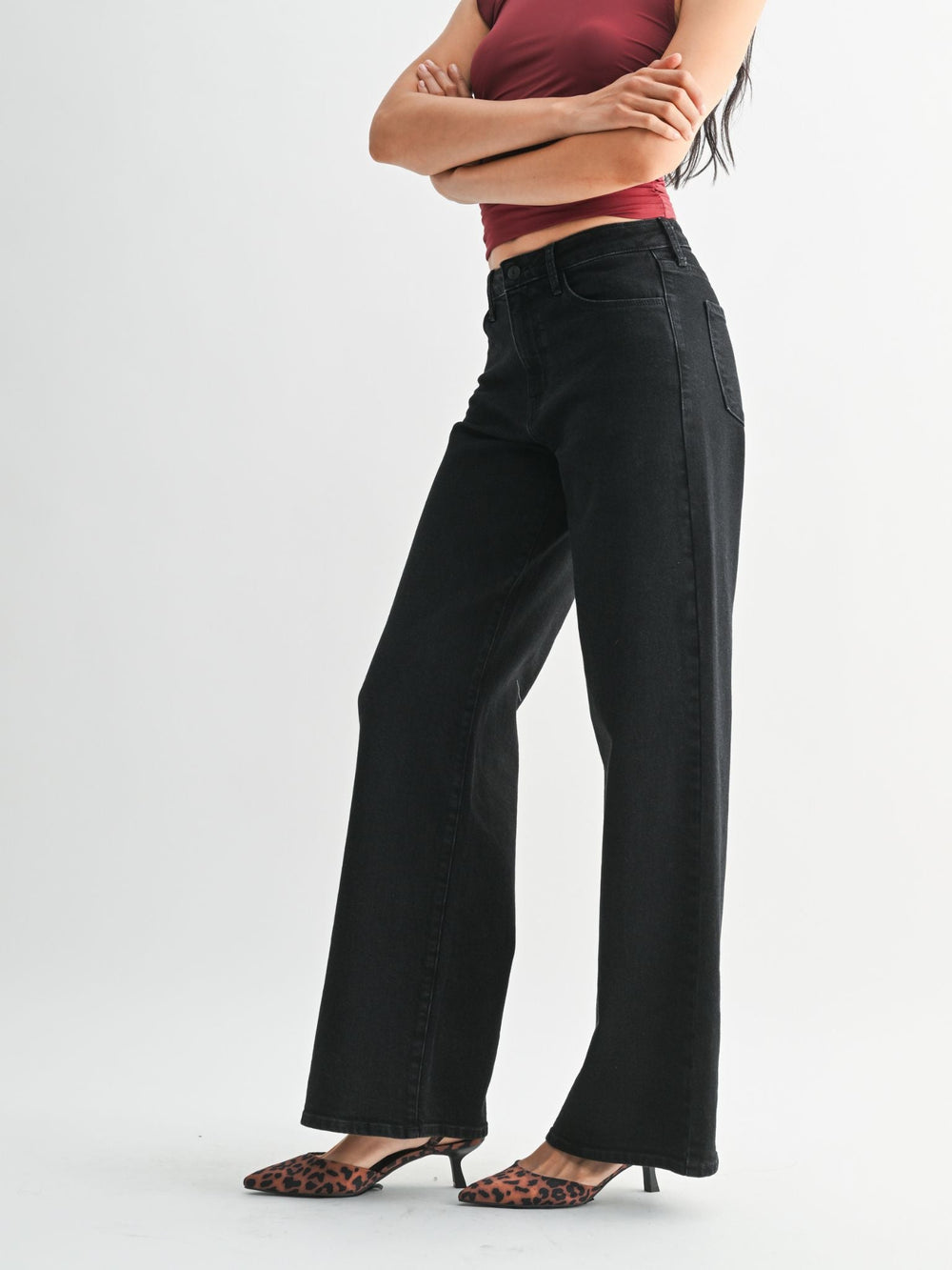 black wide leg denim