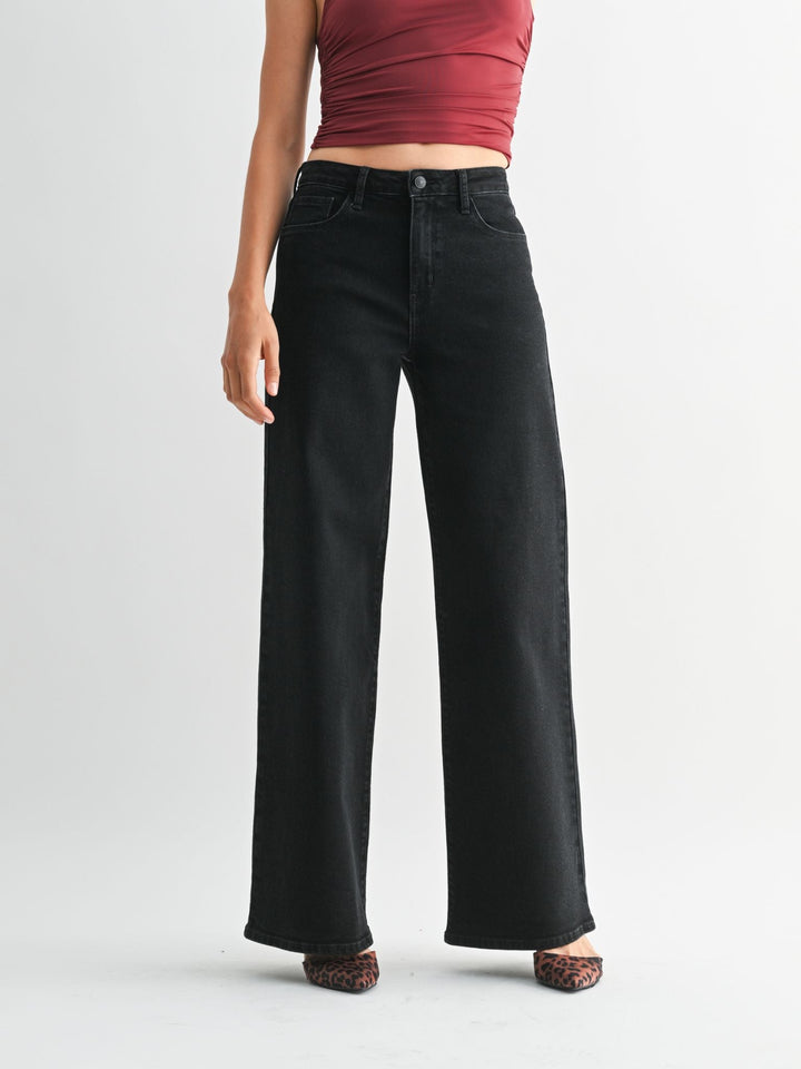 black wide leg denim