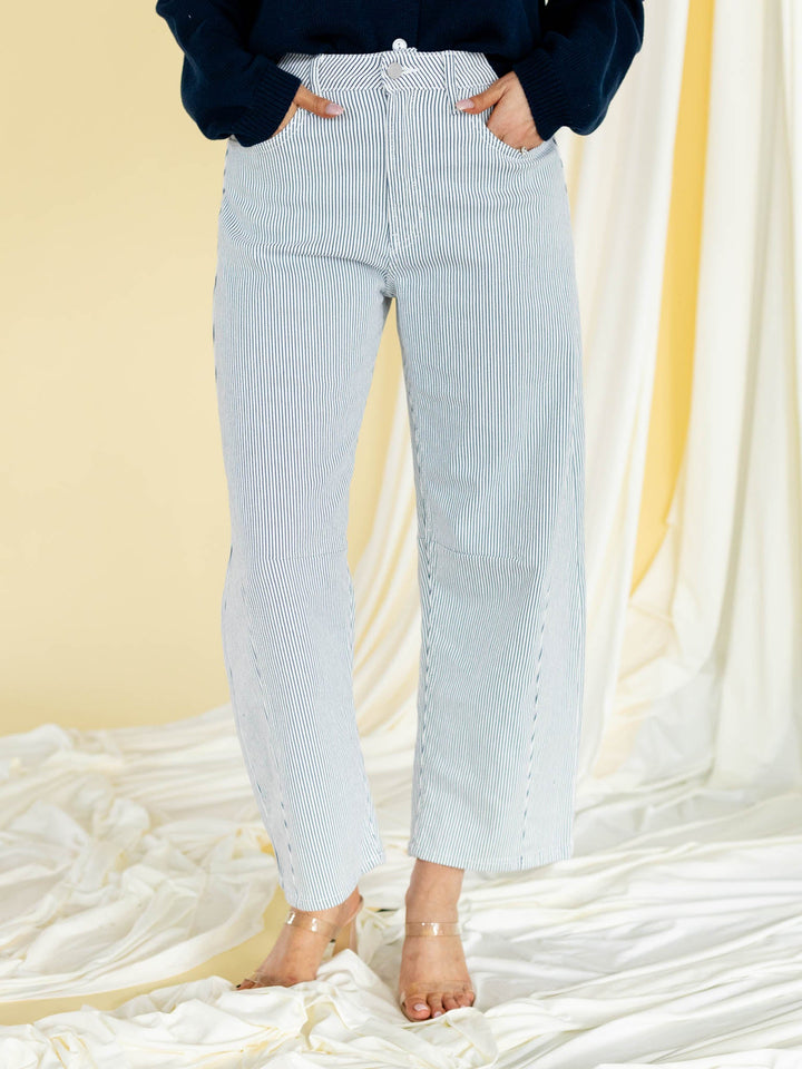 stripe barrel wide leg pant
