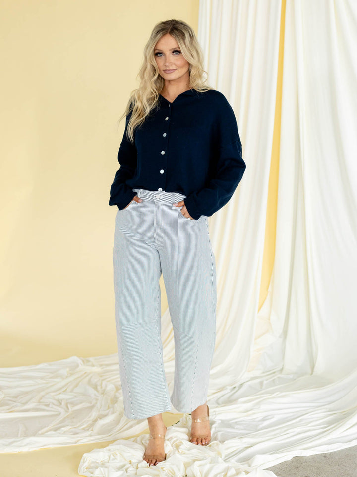 stripe barrel wide leg pant