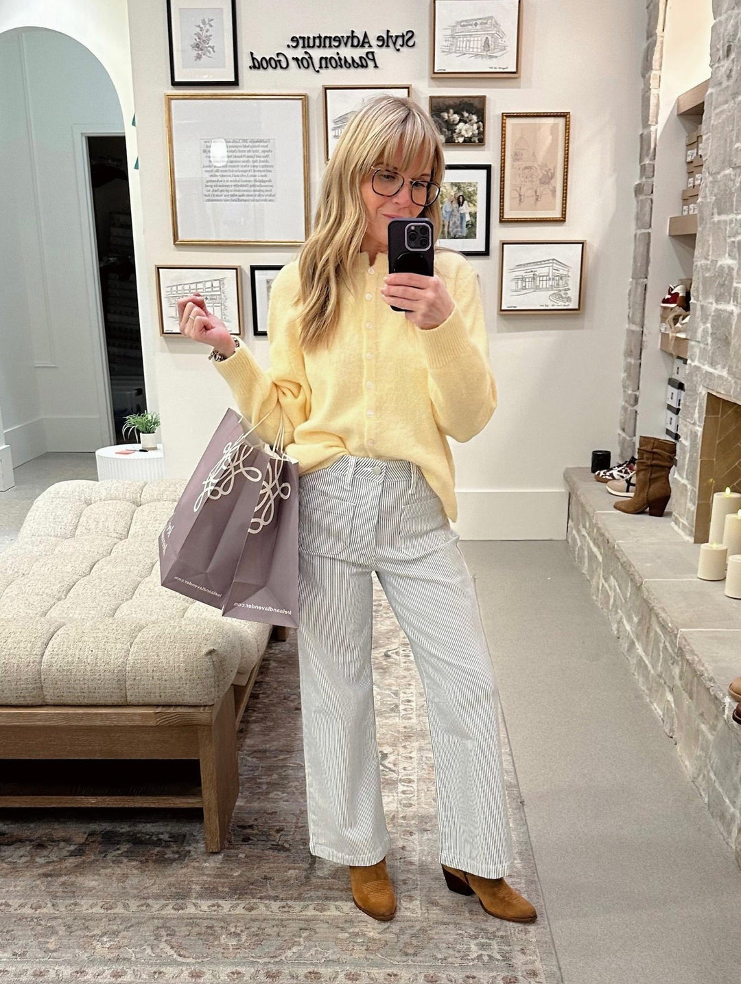 stripe patch pocket wide leg denim