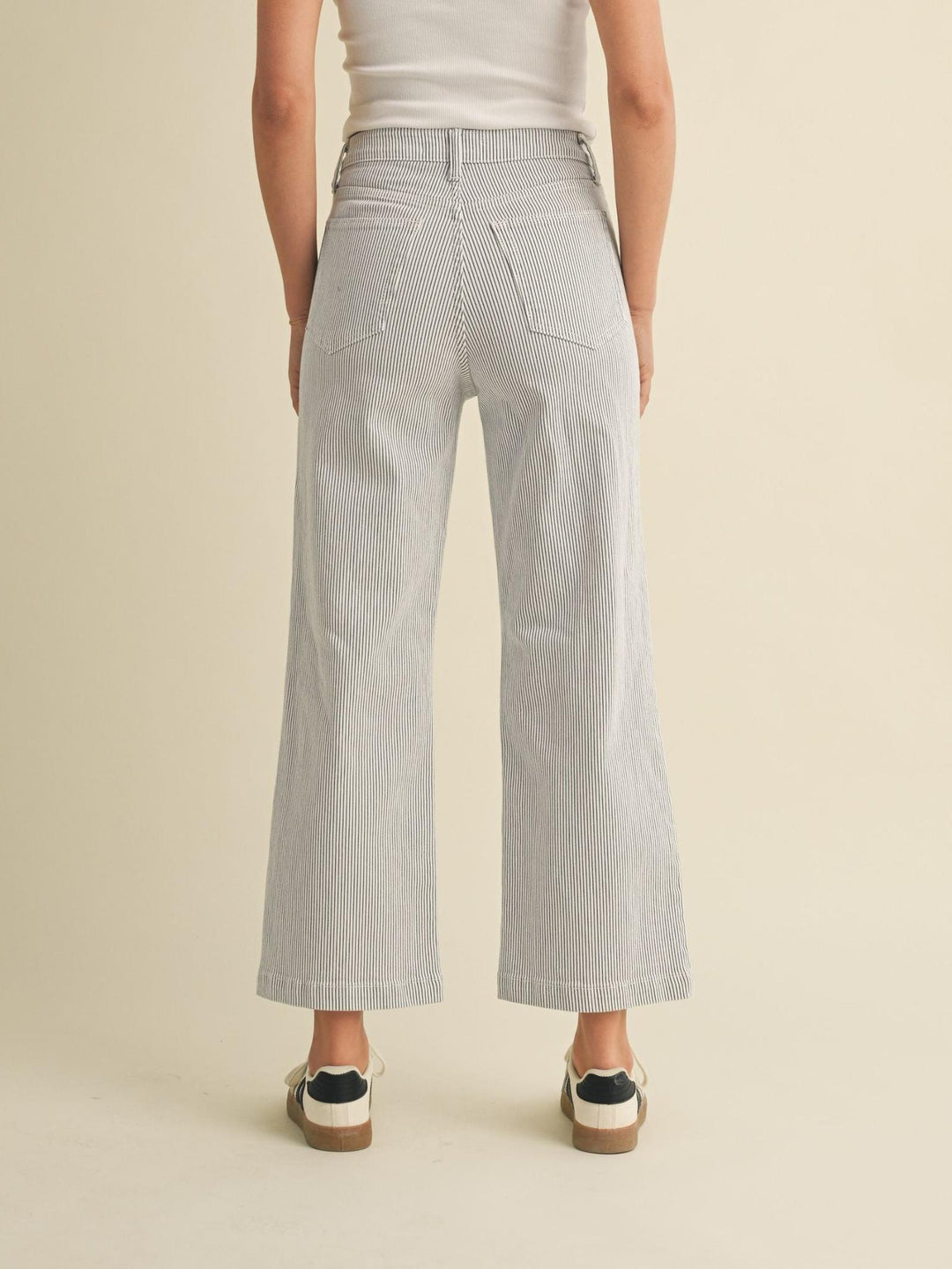 stripe patch pocket wide leg denim