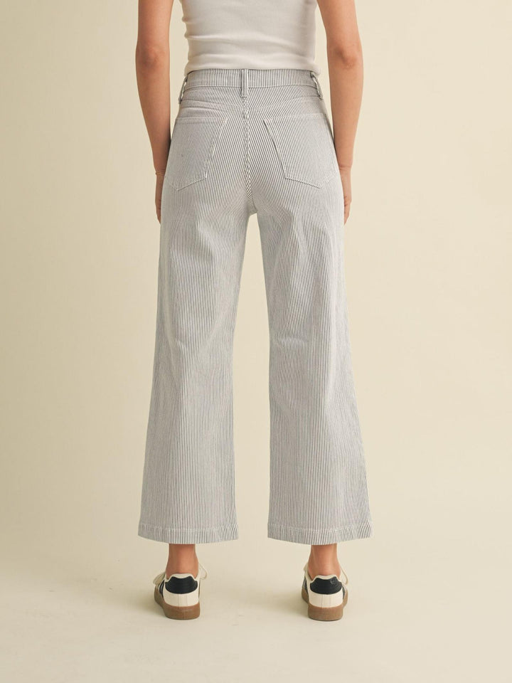 stripe patch pocket wide leg denim