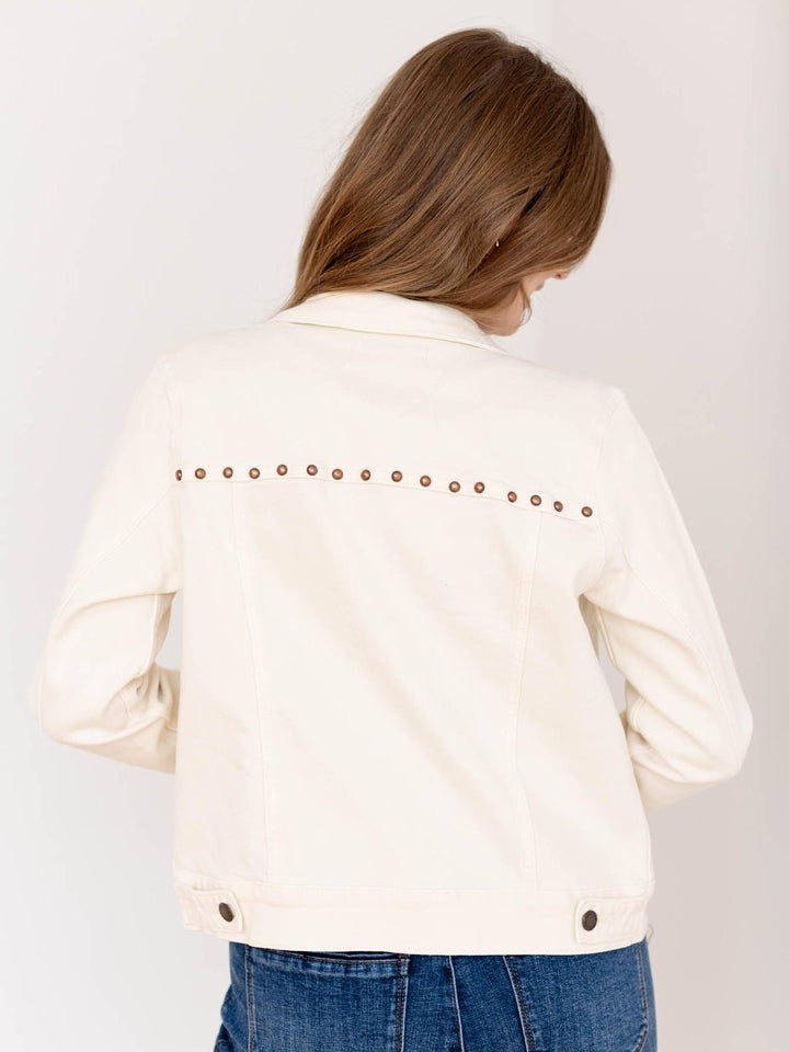 cream studded denim jacket