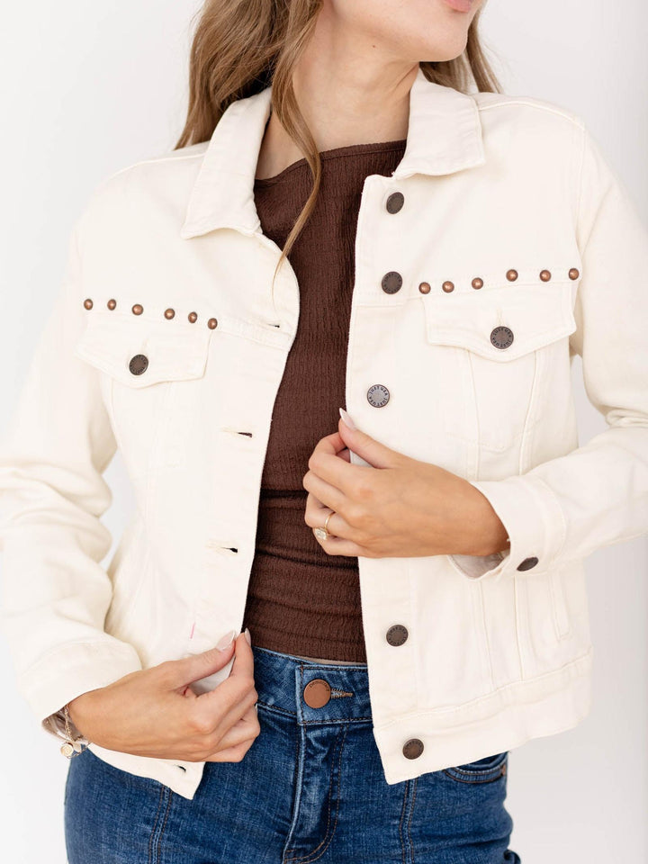 cream studded denim jacket