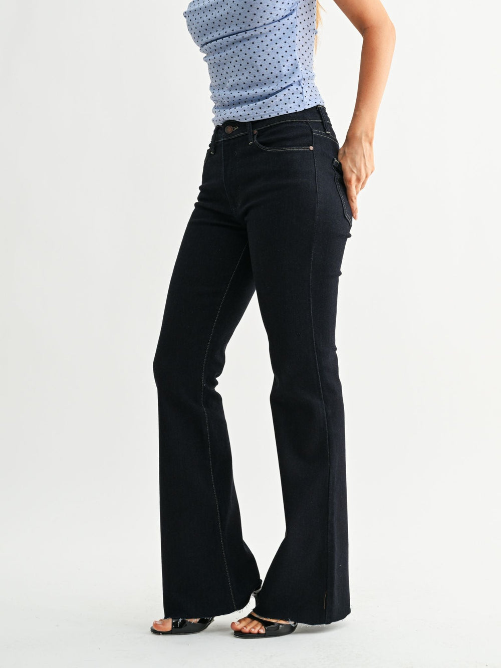 scissor cut flared denim