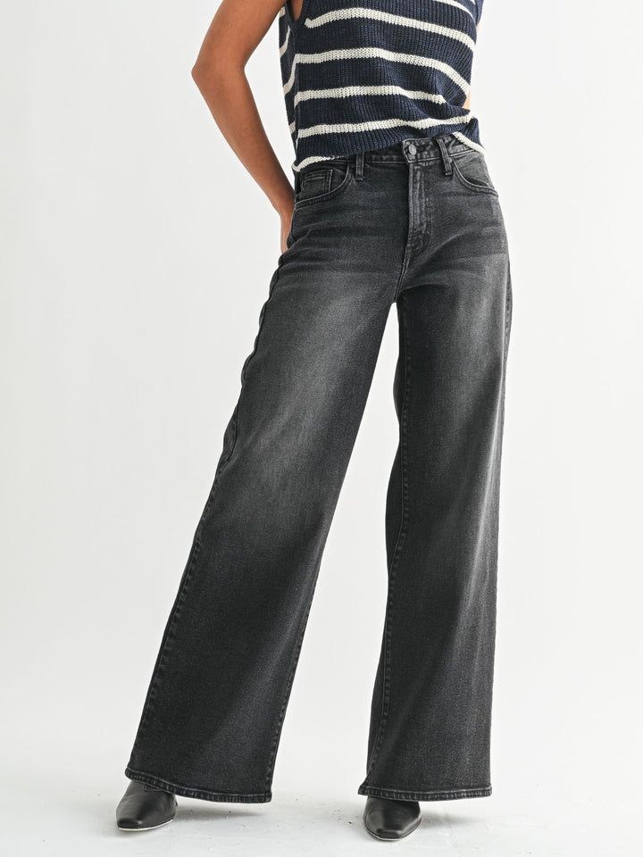 washed black straight leg denim