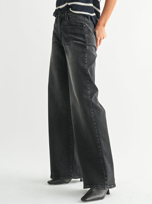 washed black straight leg denim