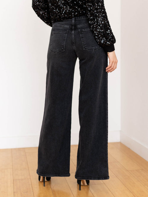 washed black wide leg denim