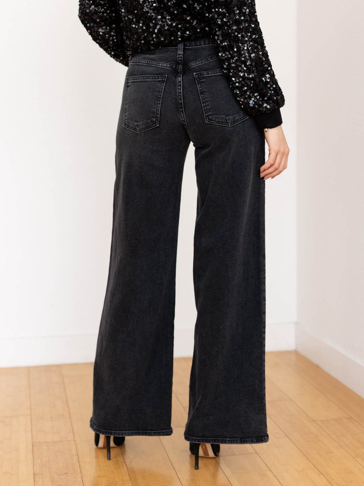 washed black wide leg denim