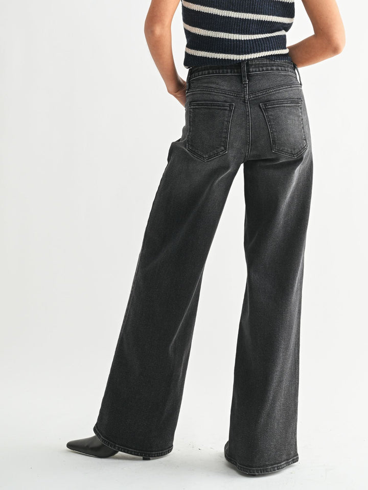 washed black straight leg denim