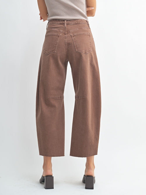 washed brown barrel denim
