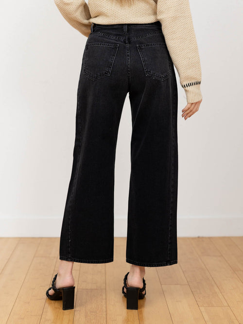 washed black wide leg barrel jean