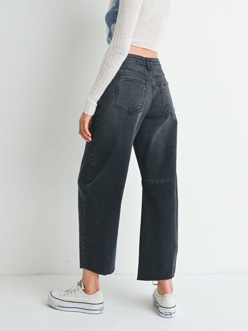 washed black barrel denim