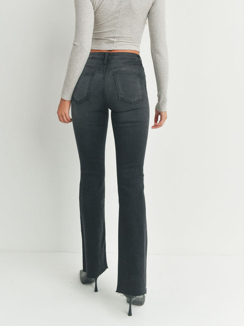 washed black flare denim