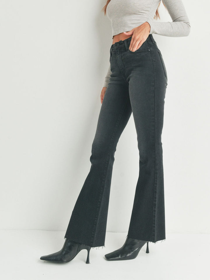 washed black flare denim