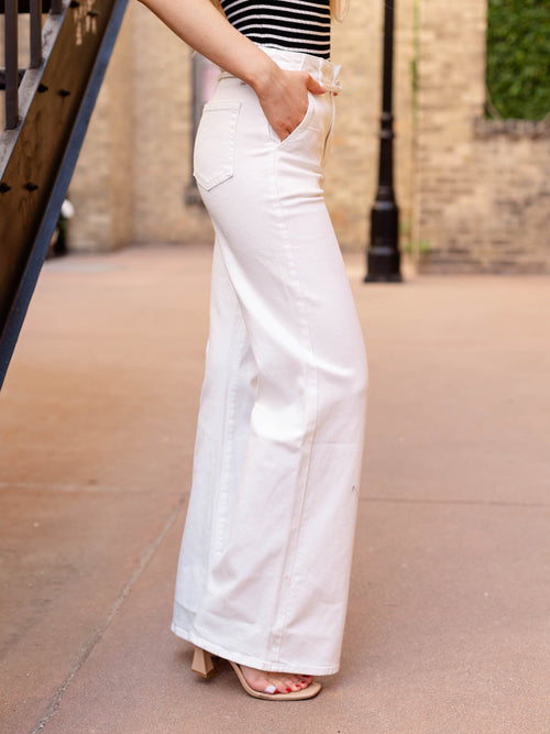 white wide leg trouser pant
