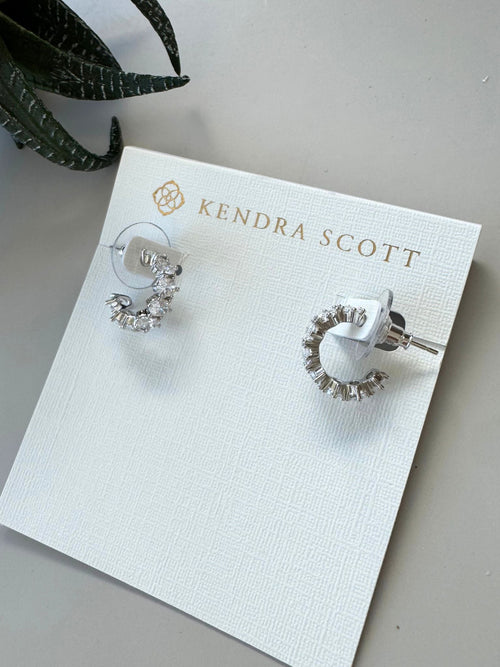 silver crystal huggie earring