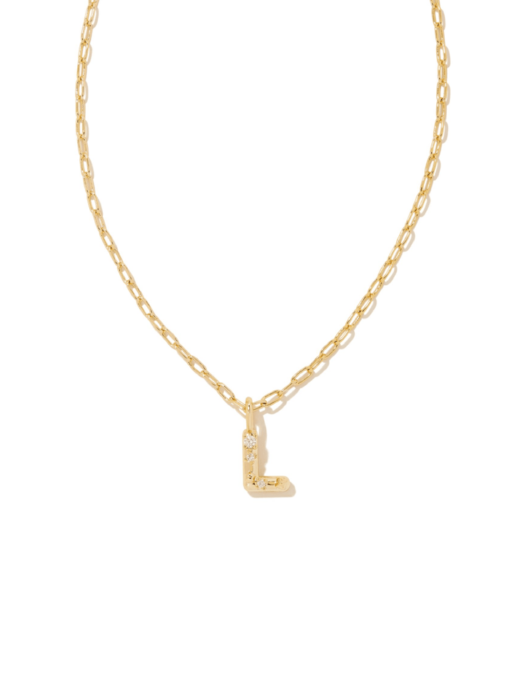 A gold chain necklace featuring a small, textured gold letter &