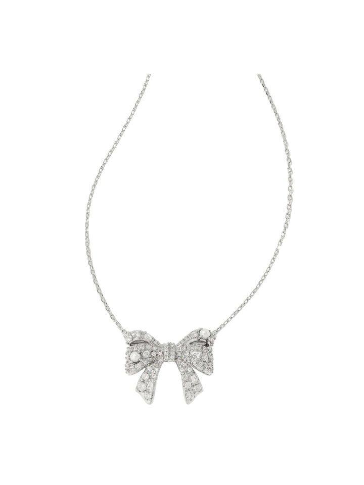 silver crystal bow necklace