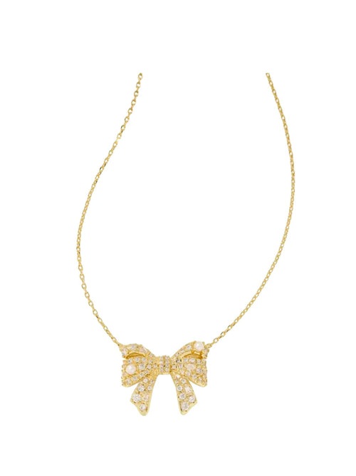 gold crystal bow necklace