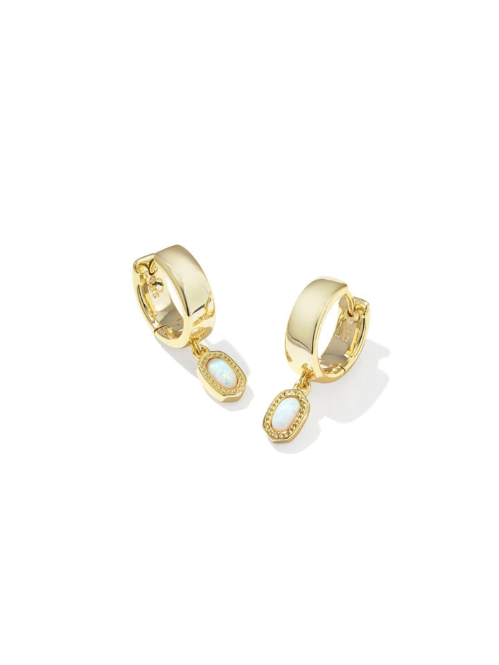 gold and ivory huggie earrings