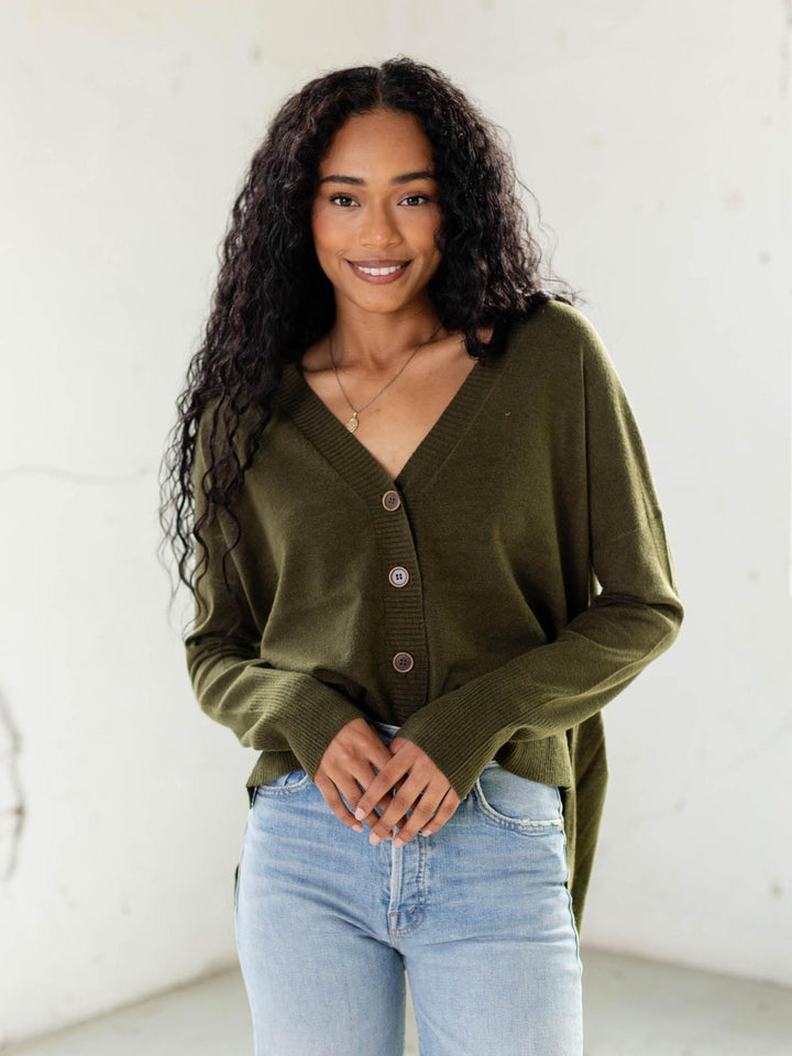 olive extreme high low cardigan