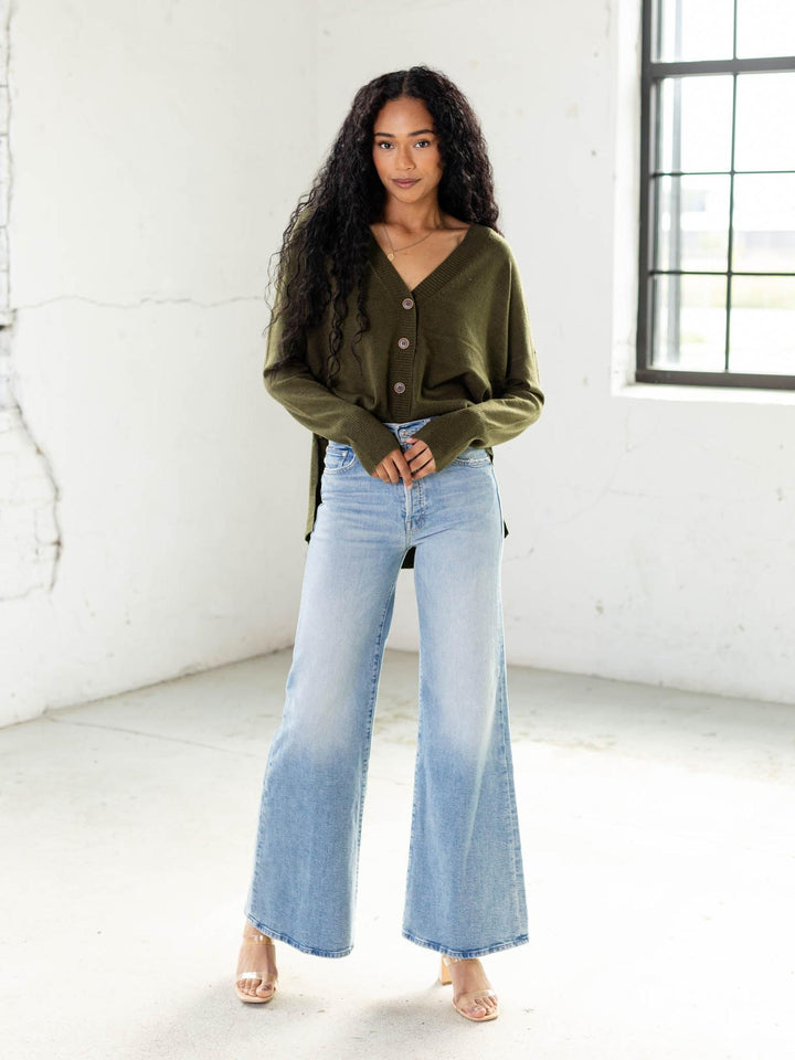 olive extreme high low cardigan