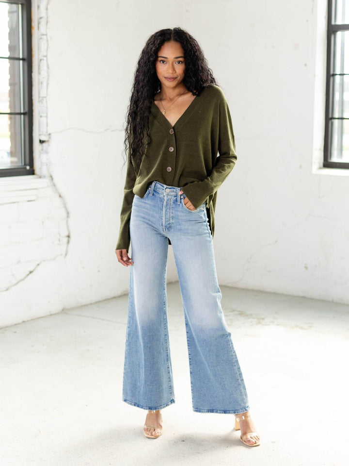 olive extreme high low cardigan