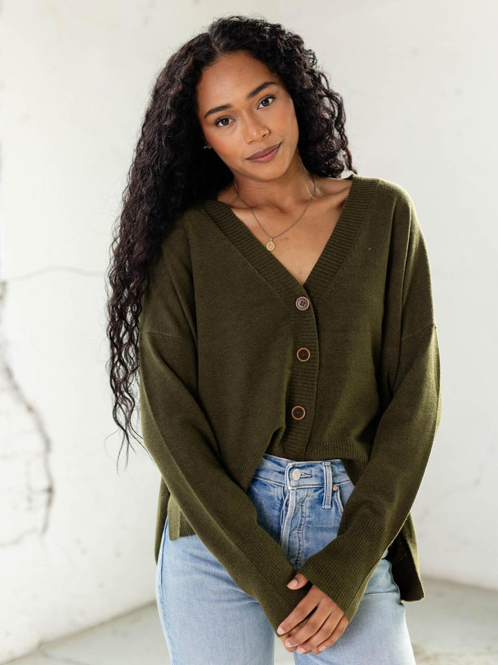 olive extreme high low cardigan