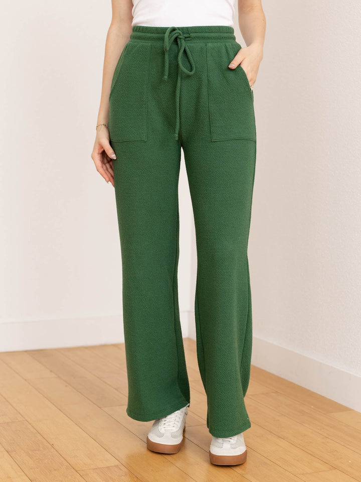 textured green straight leg pant
