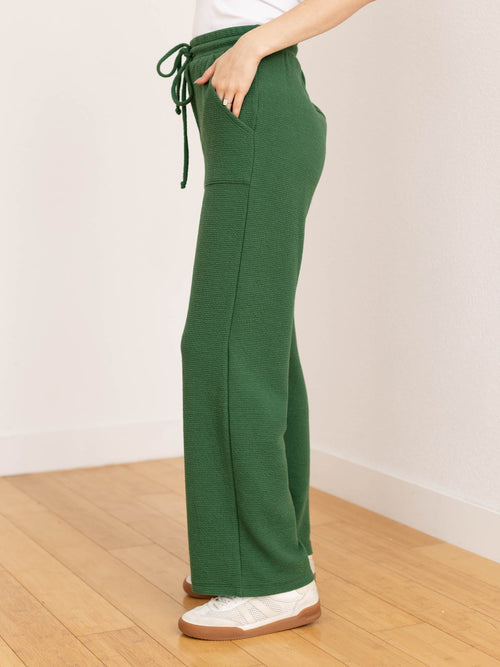 textured green straight leg pant