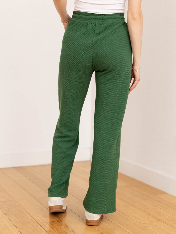 textured green straight leg pant