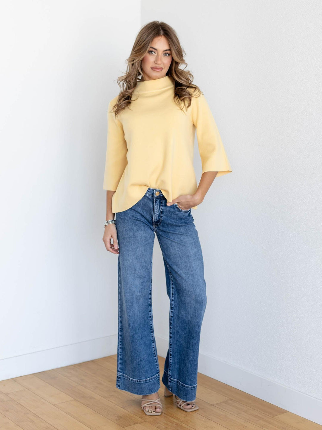 medium wash wide leg denim