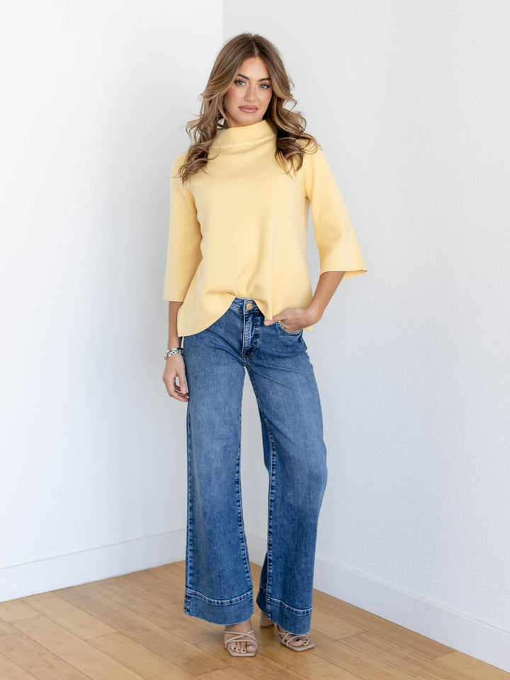 medium wash wide leg denim