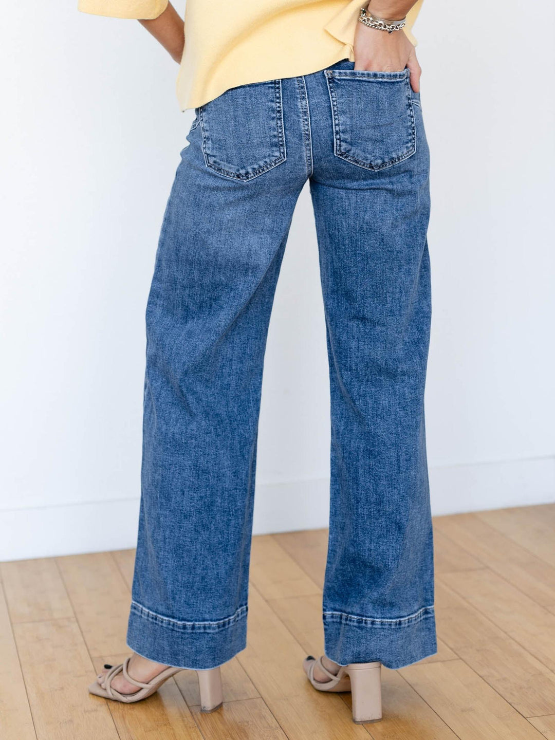 medium wash wide leg denim