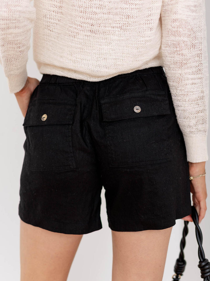 black linen drawstring shorts