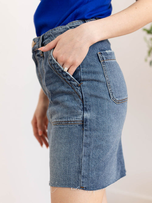 raw hem denim mini skirt
