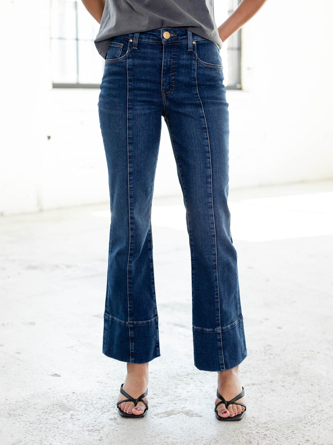 dark wash wide hem denim