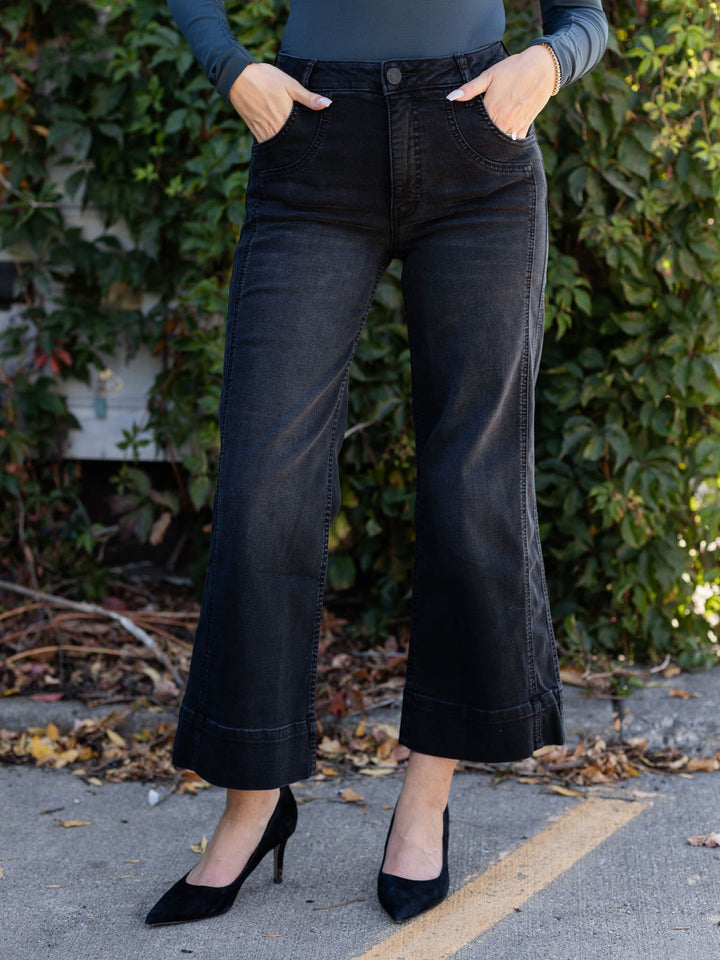 black ankle wide leg pant