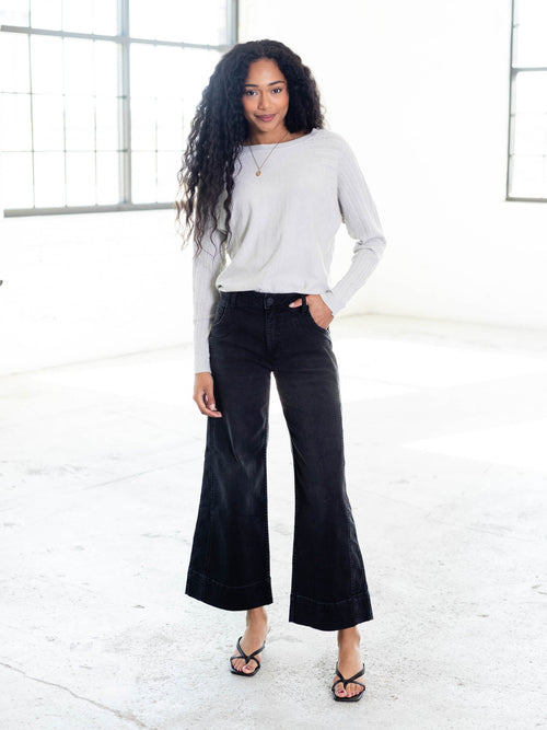 flared black denim jeans