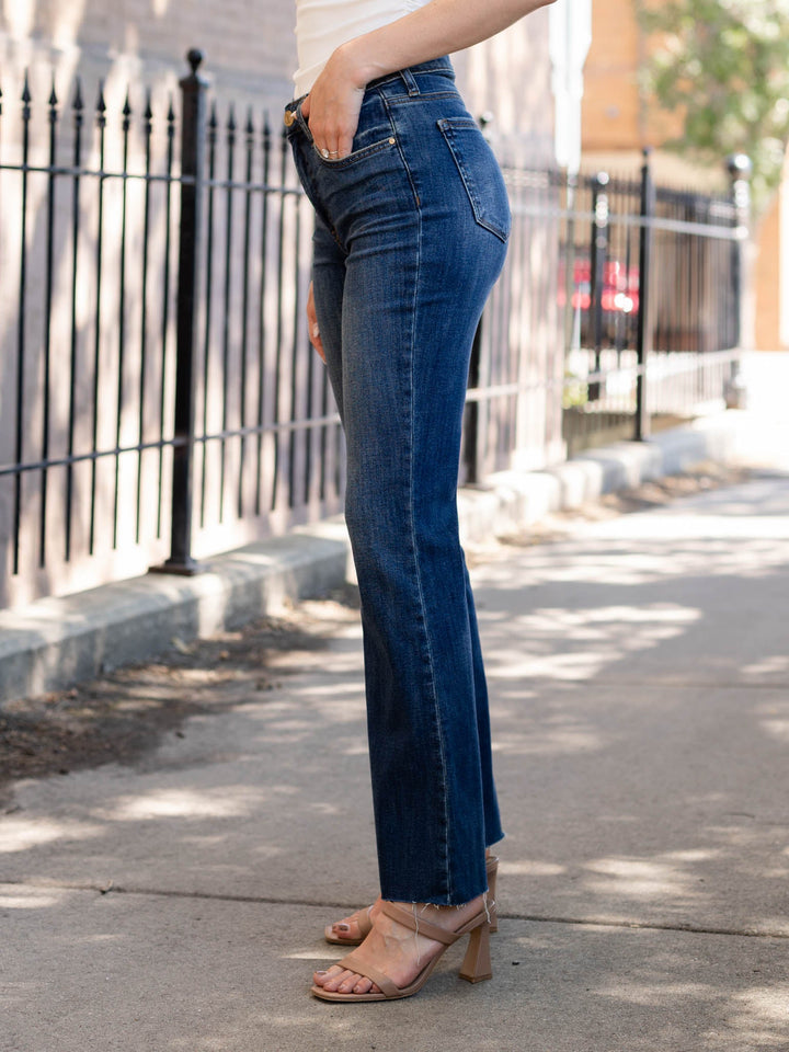 dark wash flared denim