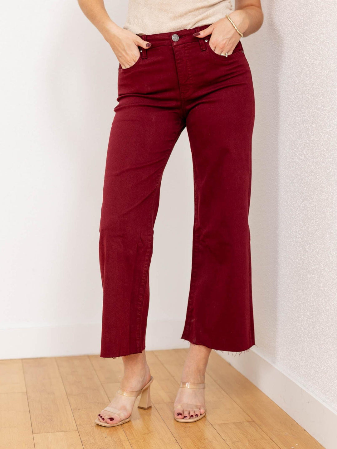 berry cropped flare denim