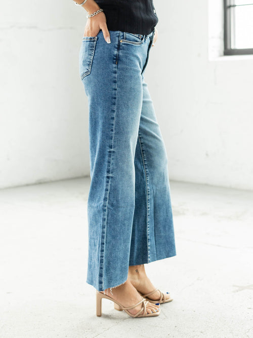 wide leg medium wash jeans