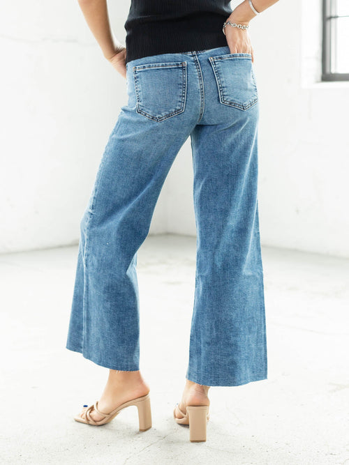 wide leg medium wash jeans