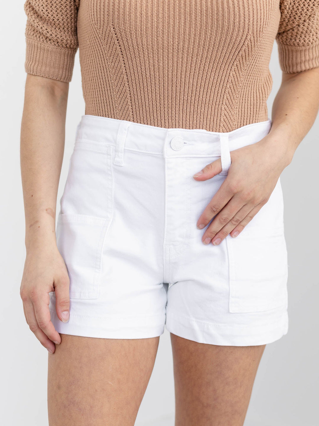 KUT Optic White Jane High Rise Utility ShortDenim Shorts/Skirts