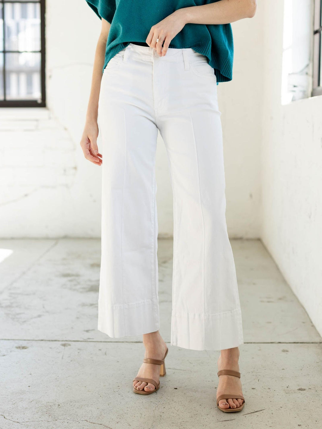KUT Optic White Meg High Rise Pintuck