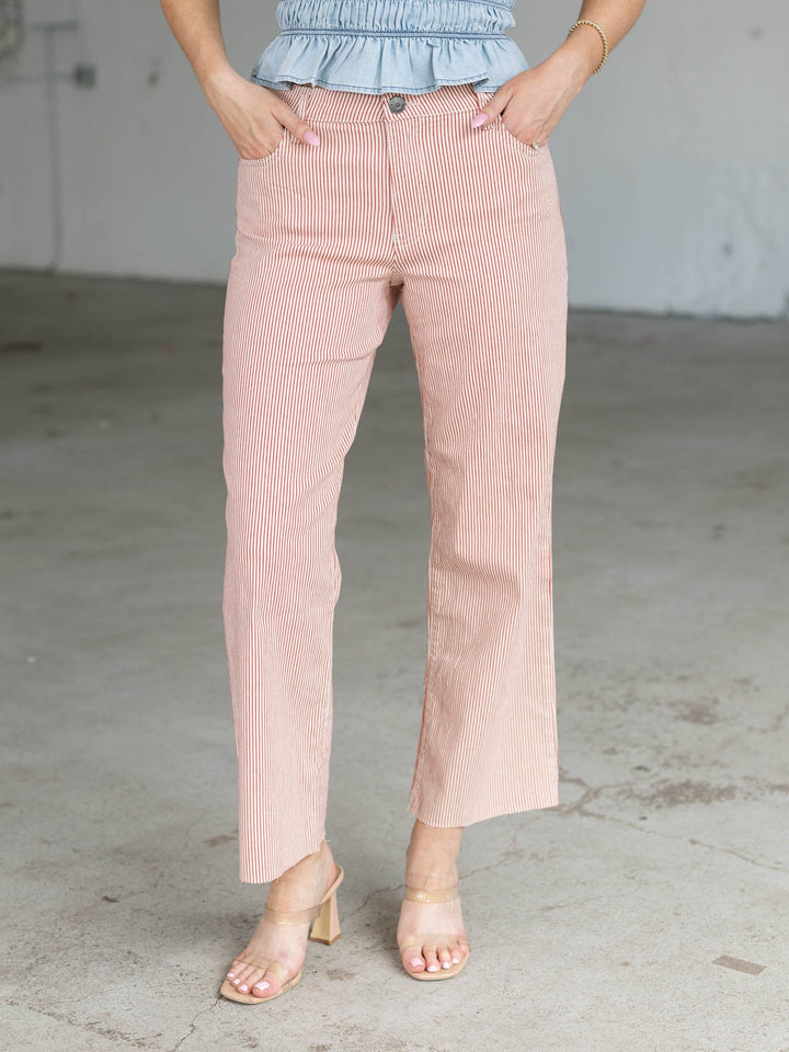 KUT Red/Ivory Charlotte High Rise Wide Leg Jean
