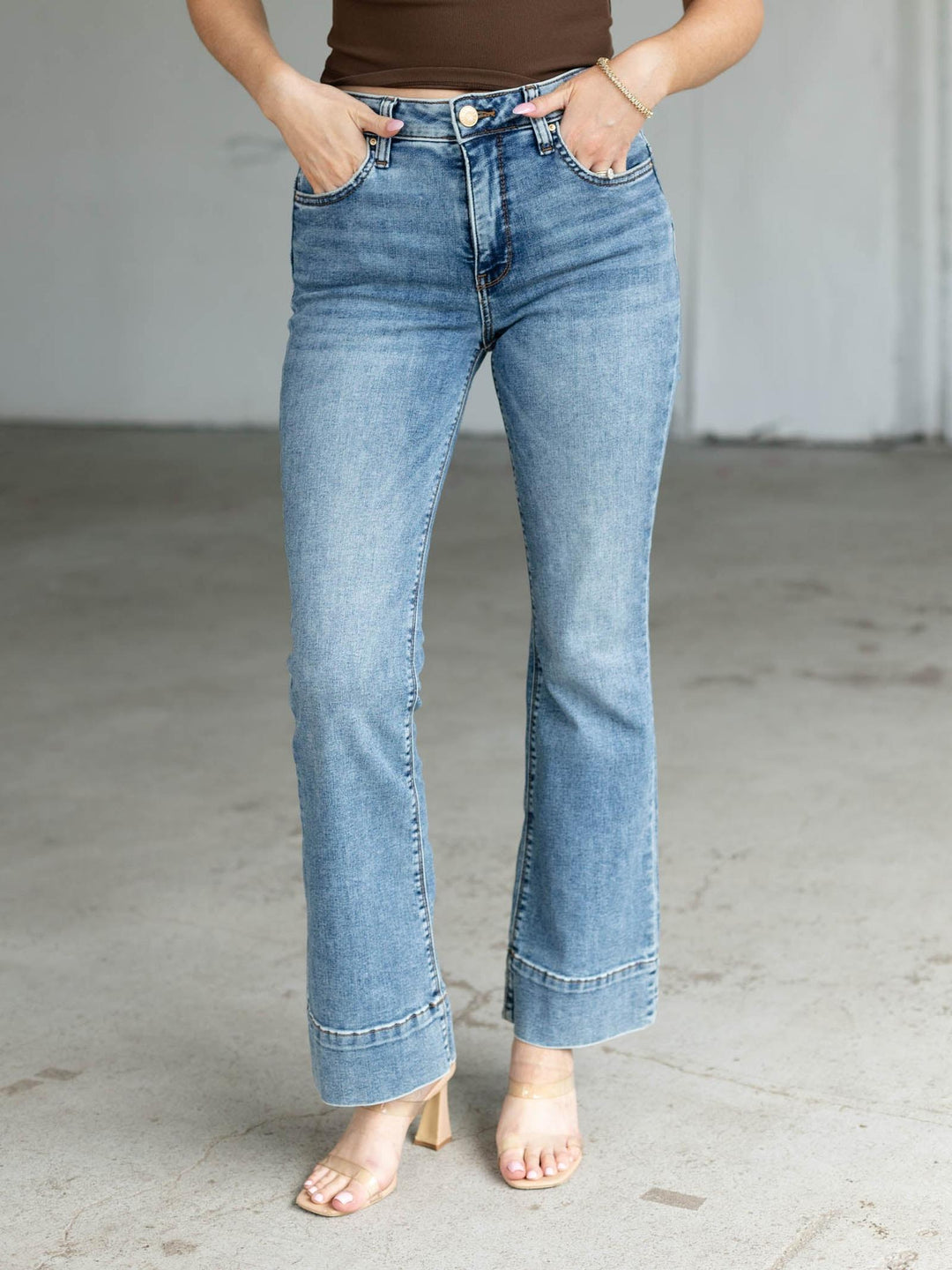 flare meduim wash denim