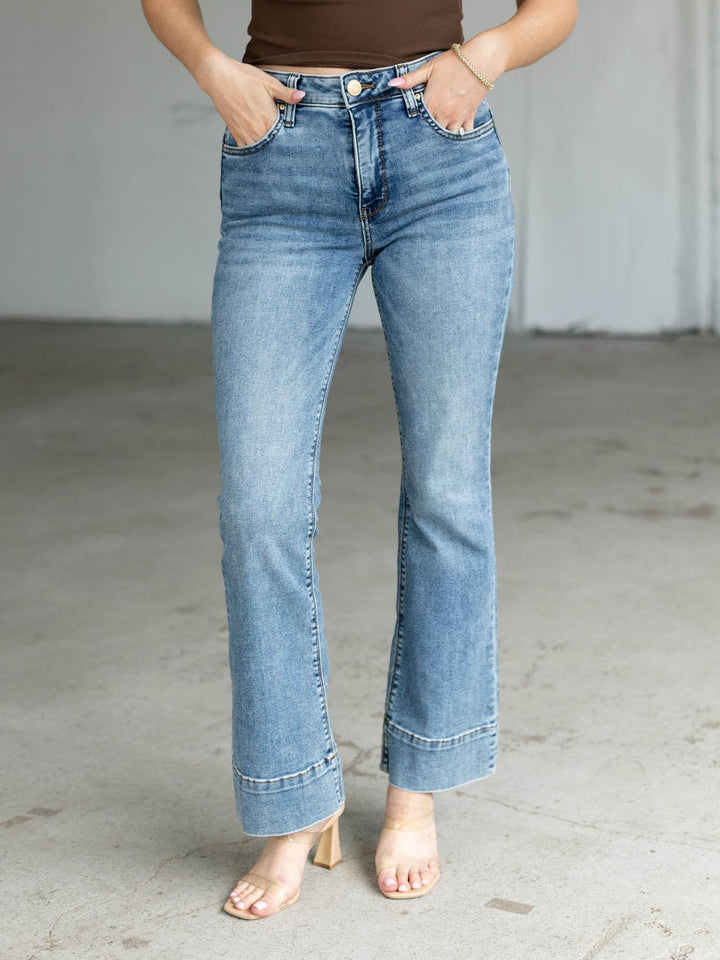 flare meduim wash denim